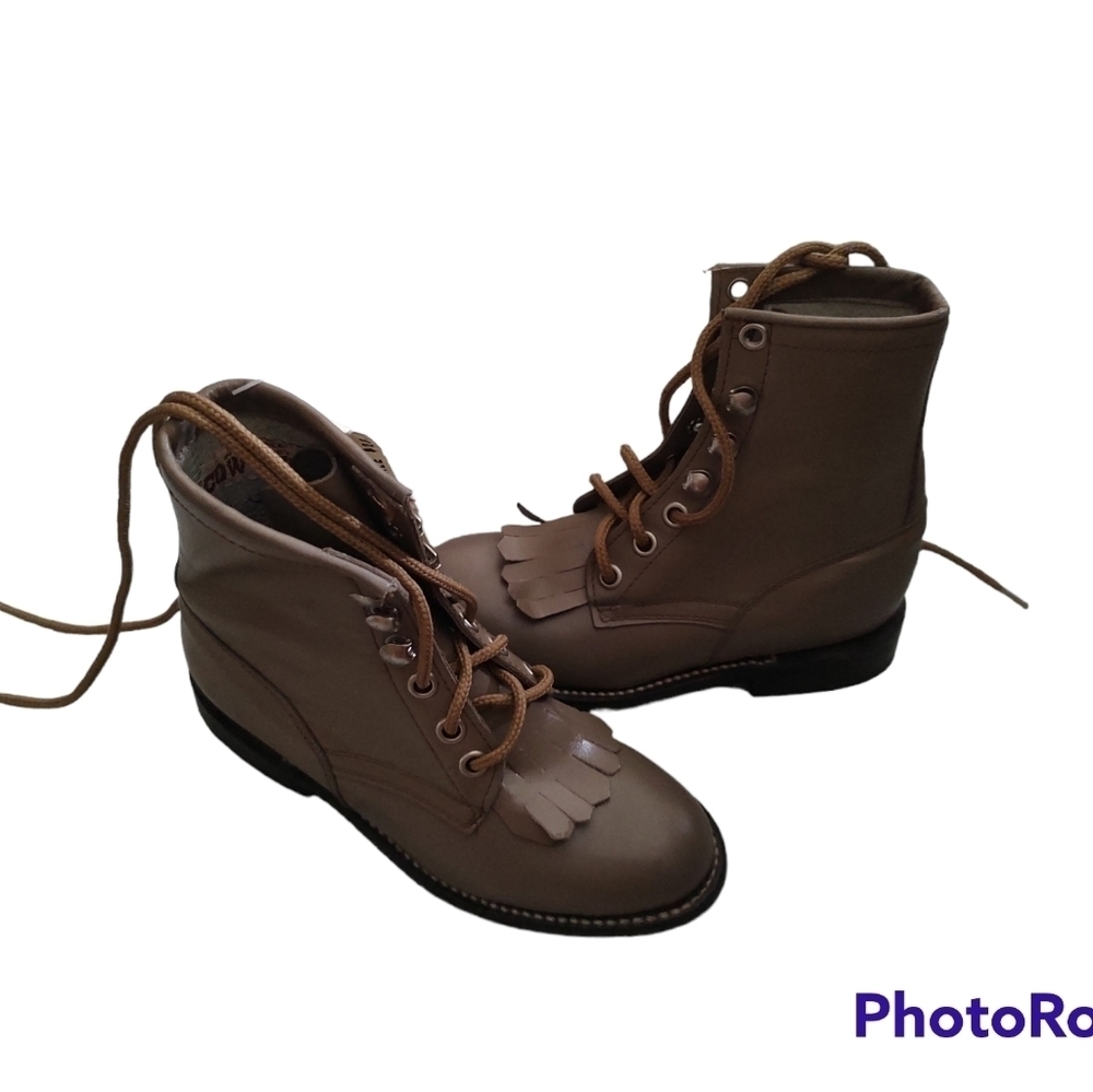 Cowtown Boot Co. Little Girl Leather Taupe Lace Up Boot Sz.12